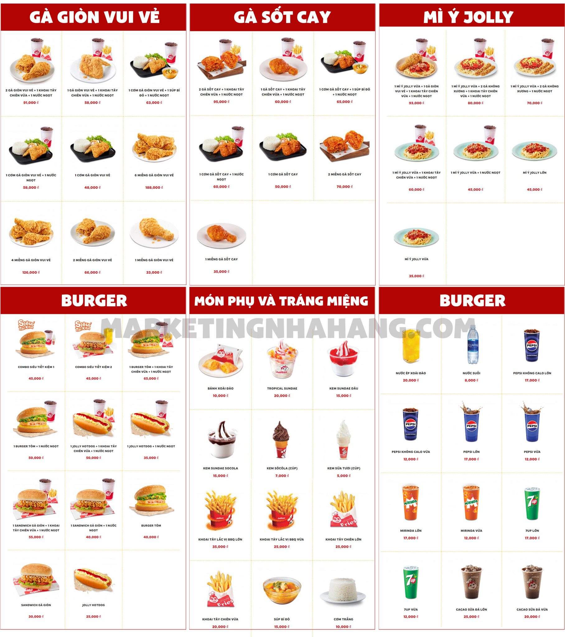 Junbee Menu Menu Jollibee 2024: Phân khúc